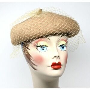 Camel Wool Felt Beret w Veil Netting for Church Party Retro Style Hat - Hey Viv